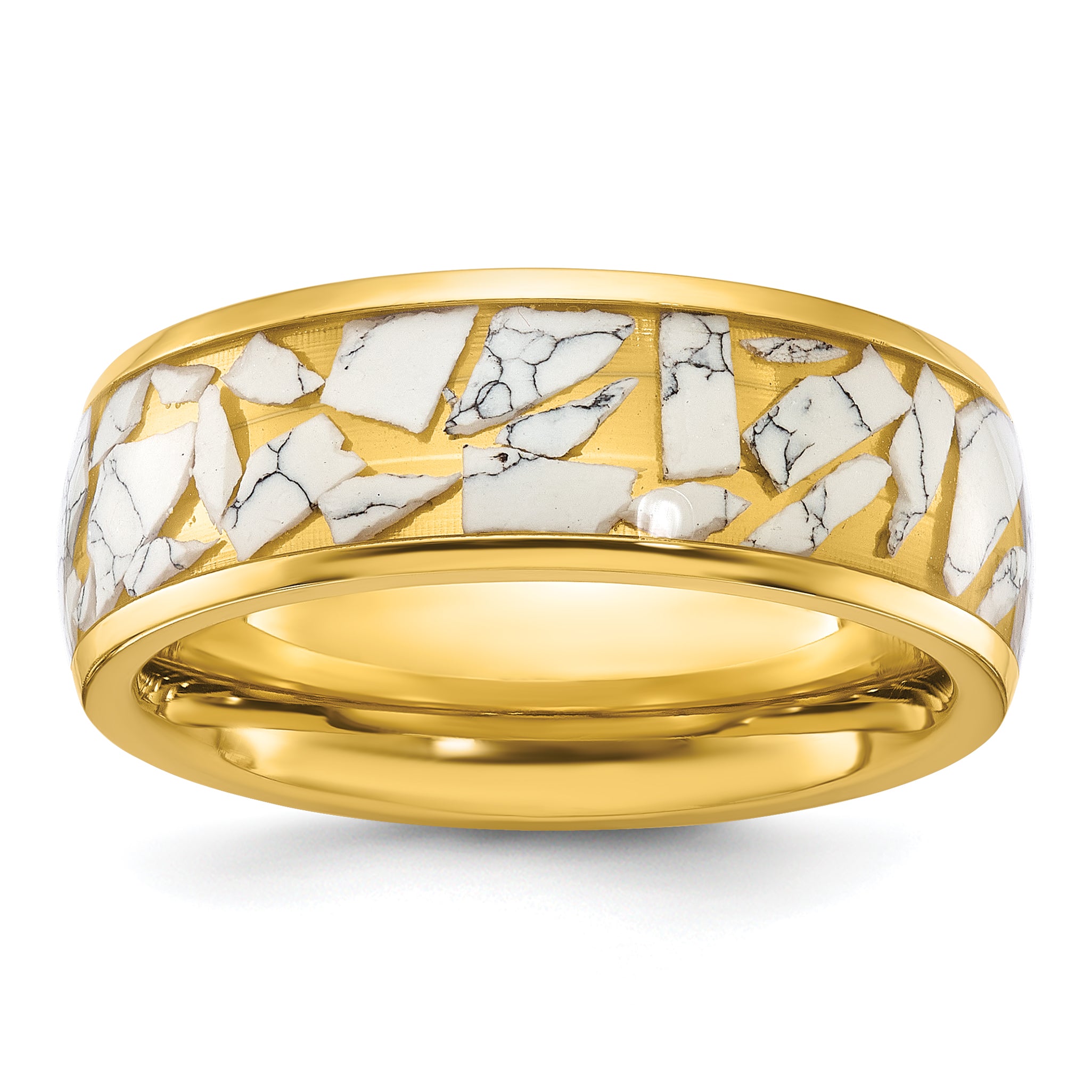 Chisel Stainless Steel Polished Yellow IP-plated with Ceramic Fragments Inlay 8mm Band Main image