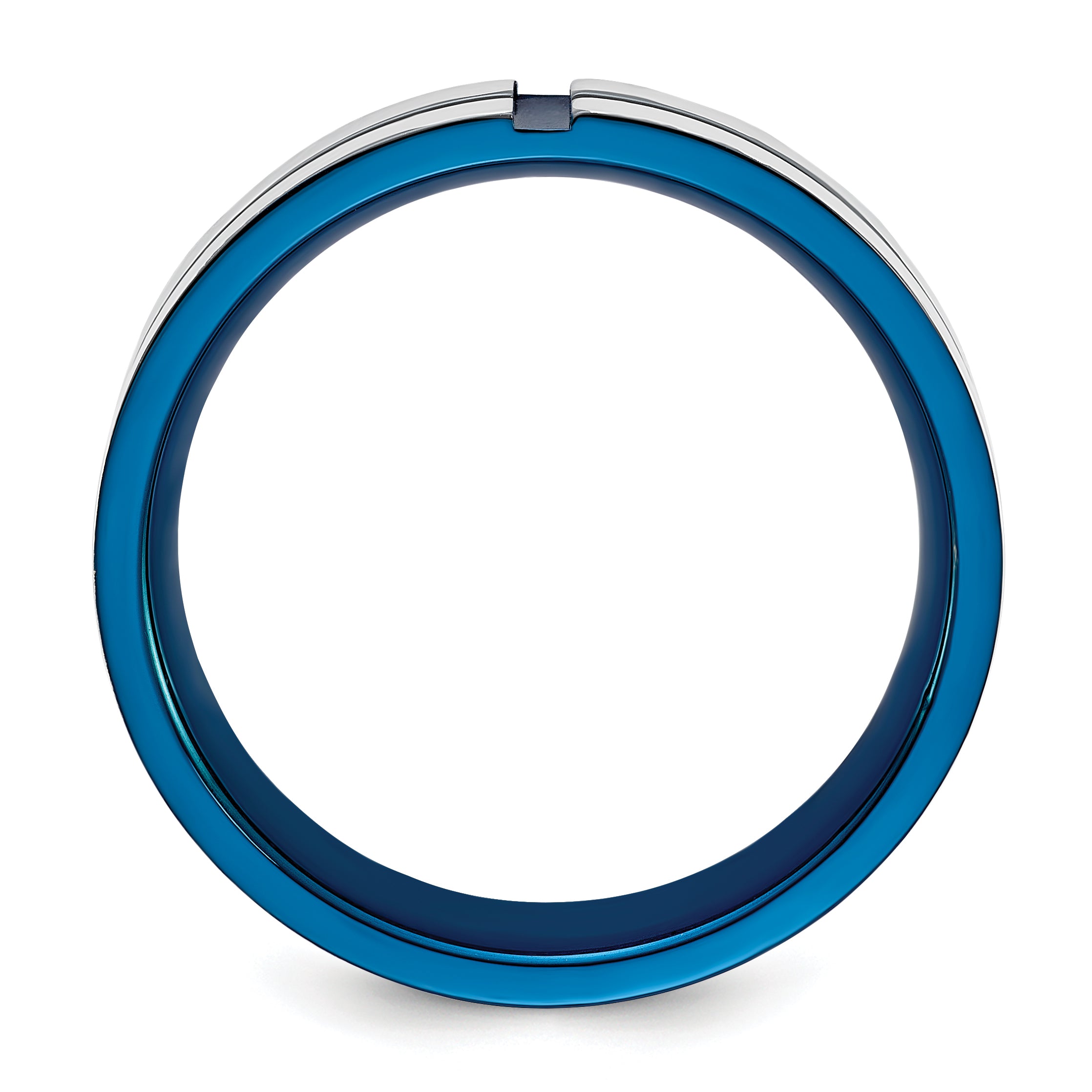 Grooved Wedding Band in Stainless Steel with Blue IP Plating, 8mm Secondary image