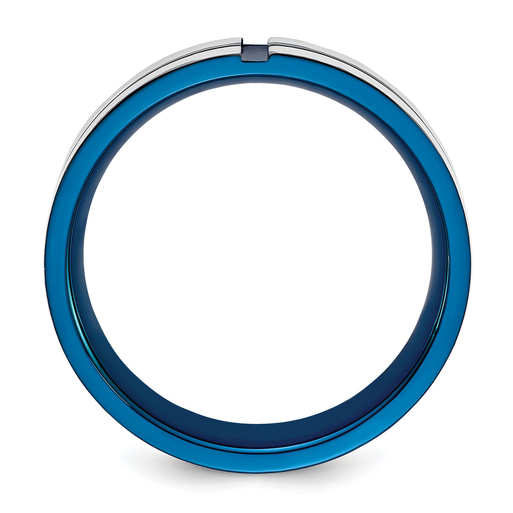 Chisel Stainless Steel Polished Blue IP-plated Grooved 6mm Band