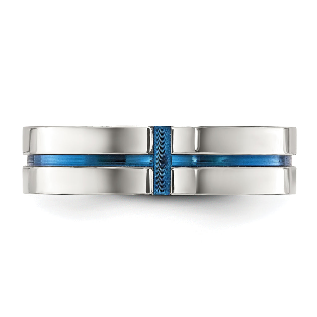 Chisel Stainless Steel Polished Blue IP-plated Grooved 6mm Band