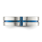 Chisel Stainless Steel Polished Blue IP-plated Grooved 6mm Band