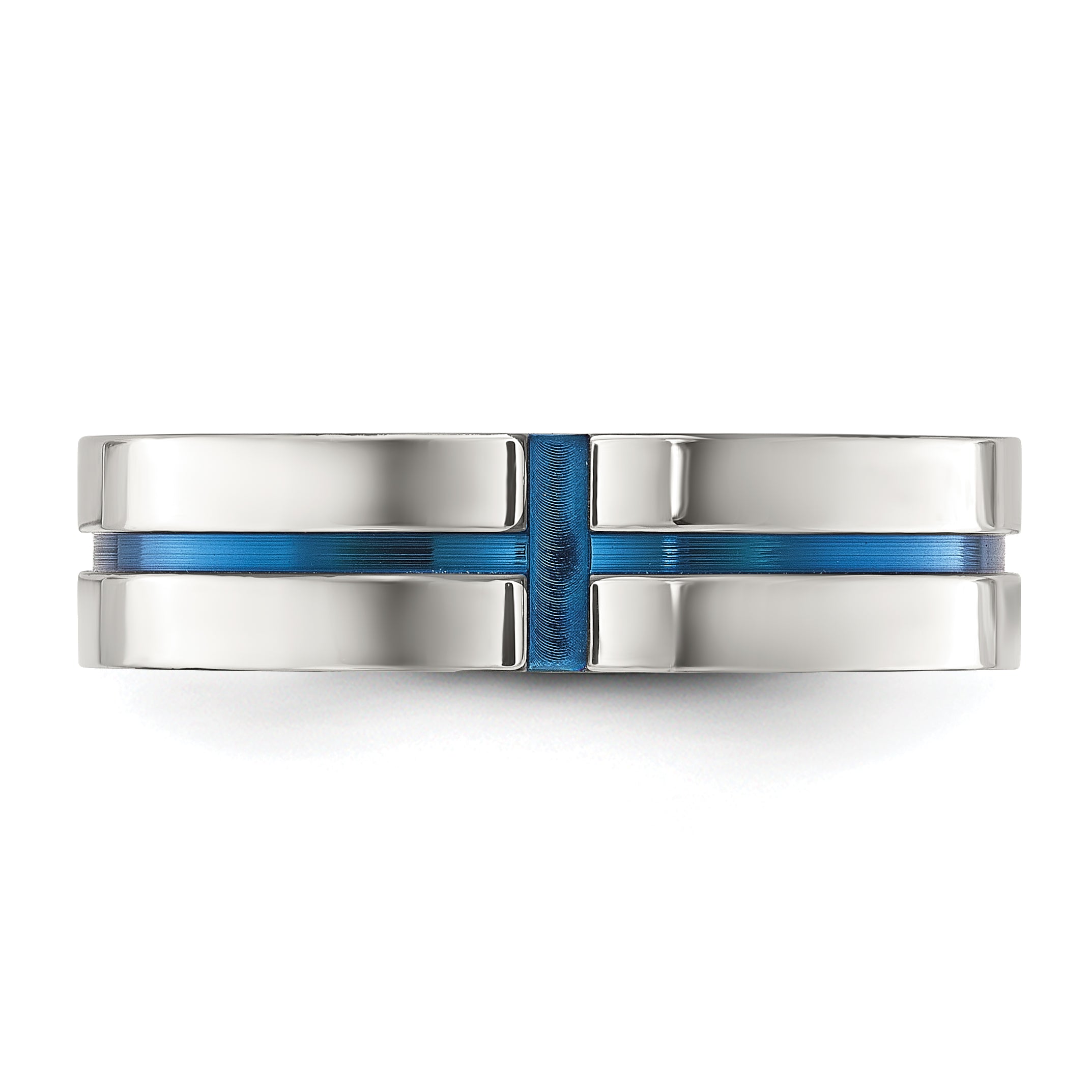 Chisel Stainless Steel Polished Blue IP-plated Grooved 6mm Band