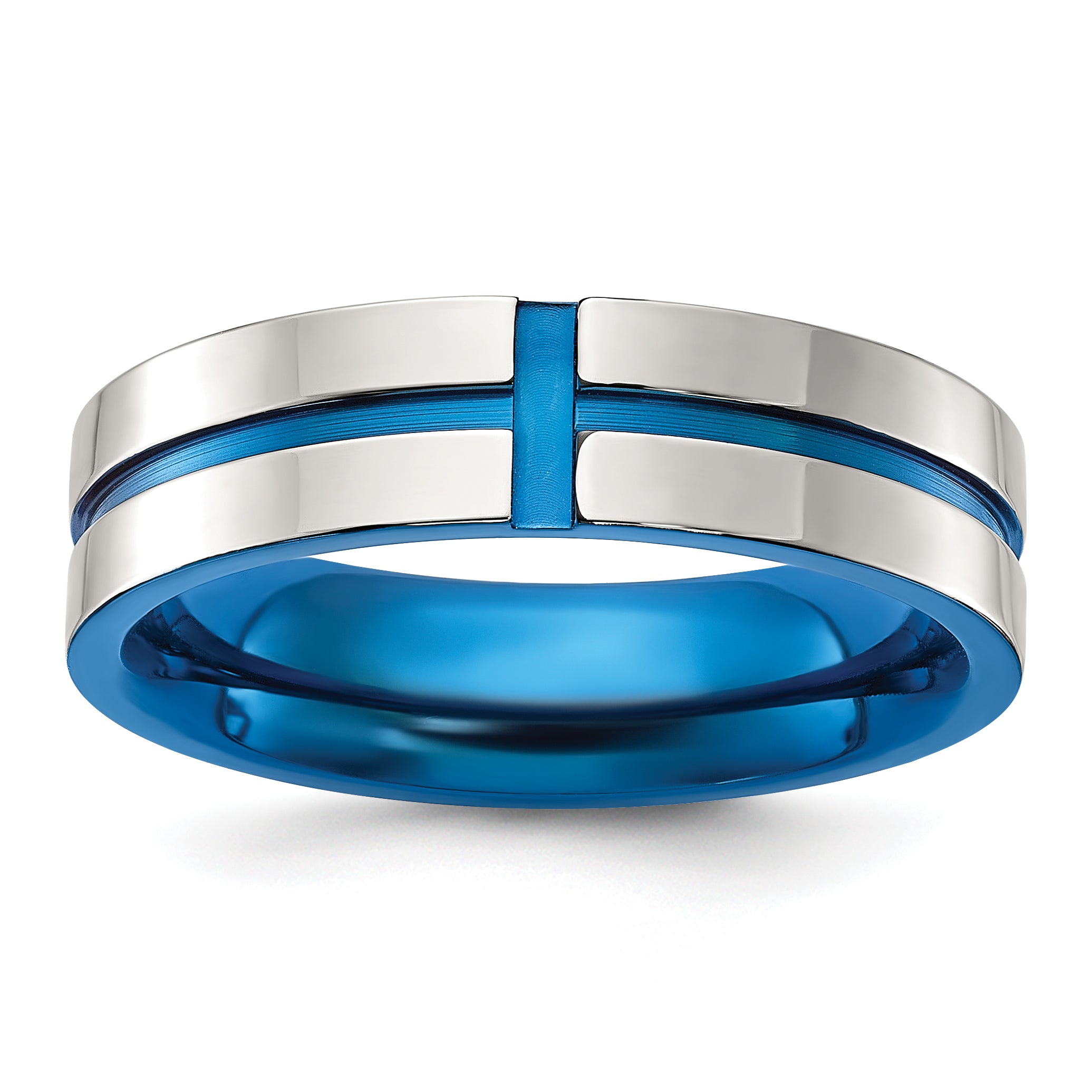 Chisel Stainless Steel Polished Blue IP-plated Grooved 6mm Band Main image