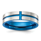 Chisel Stainless Steel Polished Blue IP-plated Grooved 6mm Band