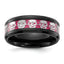 Chisel Stainless Steel Polished  Black IP-plated Skulls with Pink Carbon Fiber Inlay 8mm Band