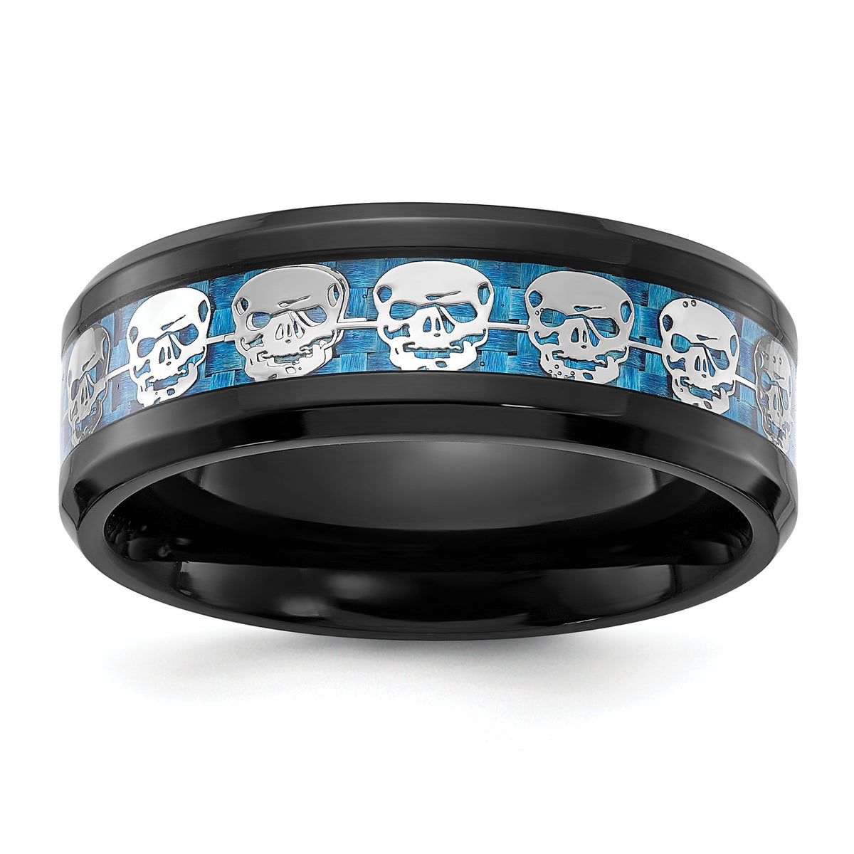 Chisel Carbon Fiber Inlay Band in Black IP-Plated Stainless Steel, 8mm, Size 8–13 - Sophia Jewelers Main image