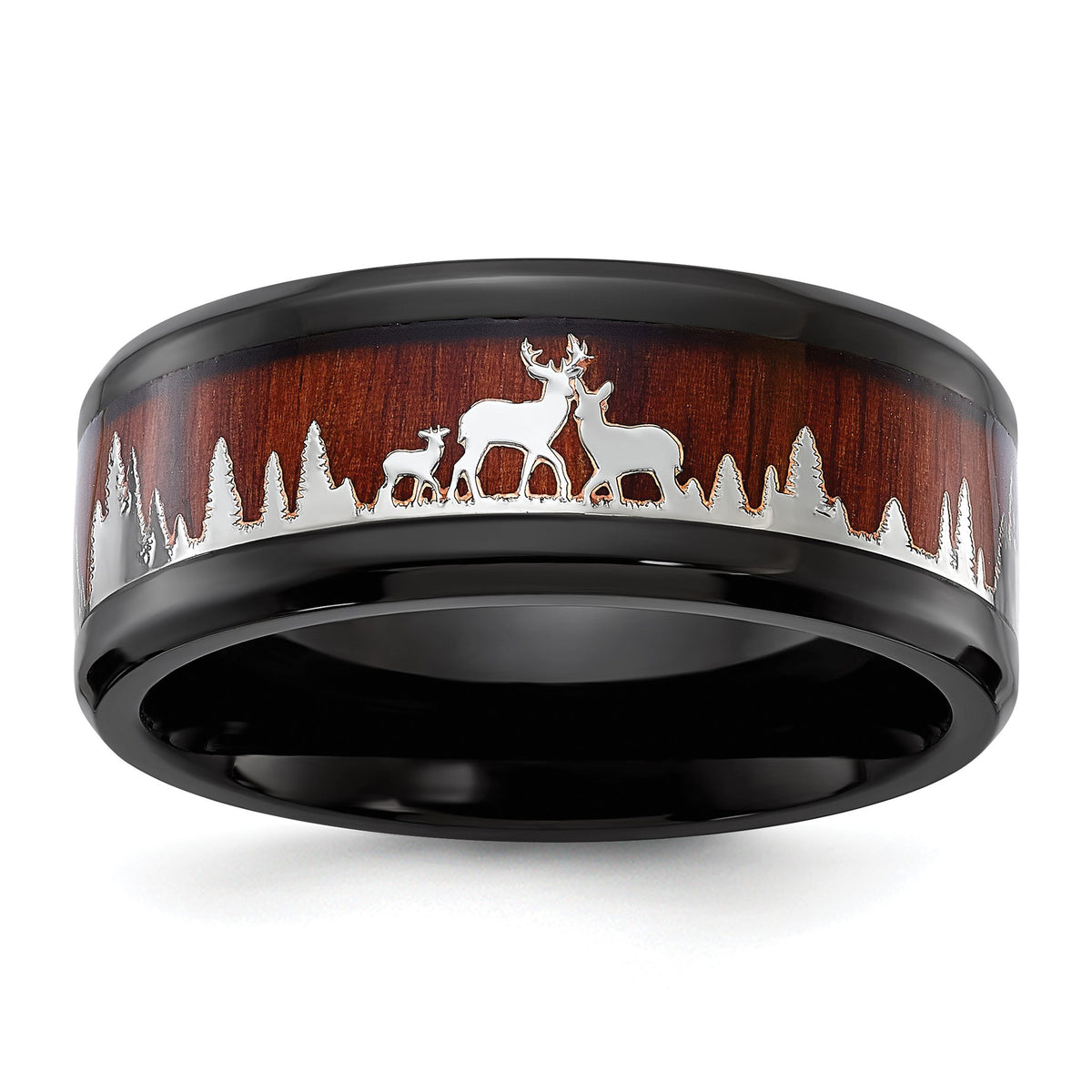 Chisel Deer in Forest Wedding Band in Black IP-Plated Stainless Steel, 8mm, Size 8–13 - Sophia Jewelers Main image