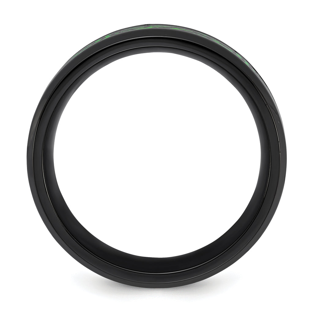 Chisel Stainless Steel Polished Black IP-plated Dragon Design with Green Glow in the Dark Enamel 8mm Band