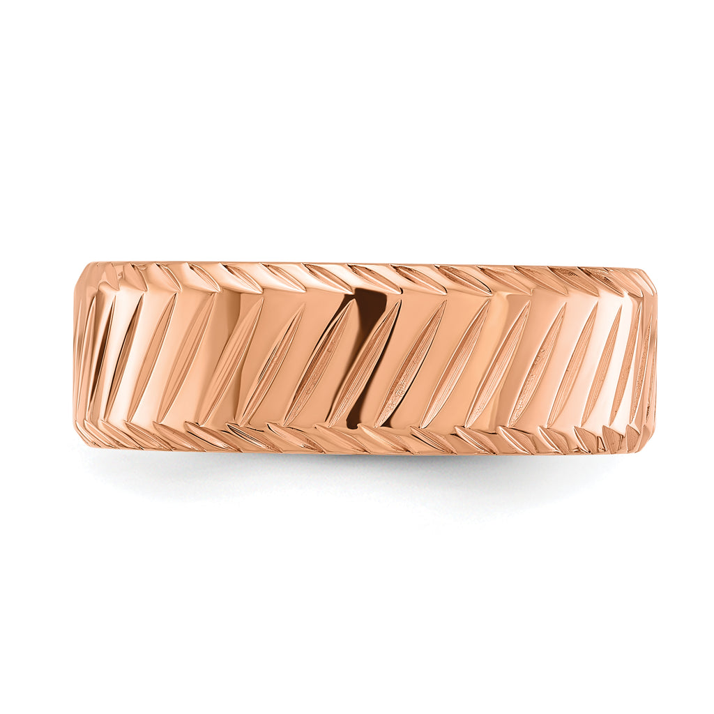 Chisel Stainless Steel Polished Rose IP-plated Grooved 8mm Band
