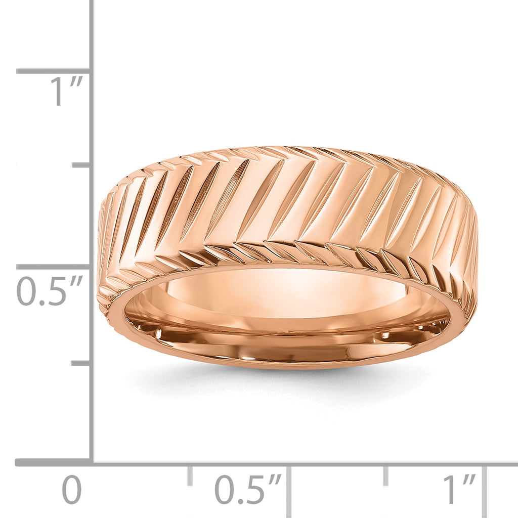 Chisel Stainless Steel Polished Rose IP-plated Grooved 8mm Band