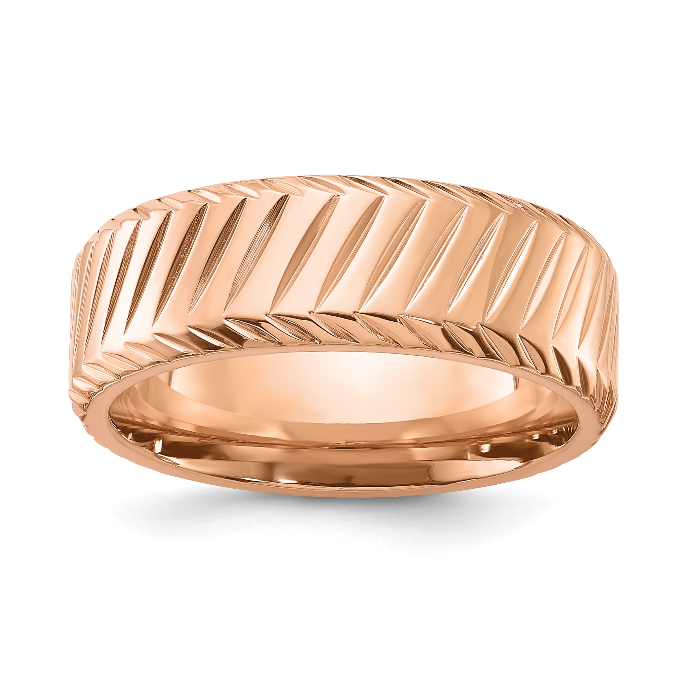 Chisel Stainless Steel Polished Rose IP-plated Grooved 8mm Band Main image