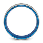 Chisel Stainless Steel Polished and Sand-blasted Faceted Blue IP-plated 8mm Band