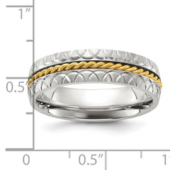 Chisel Stainless Steel Brushed, Polished and Textured Yellow IP-plated Center 6mm Band