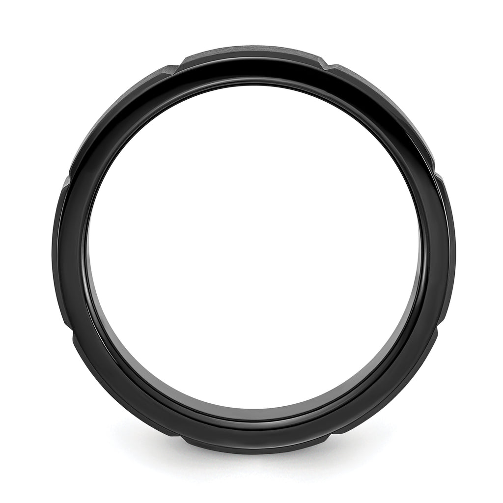 Chisel Stainless Steel Brushed and Polished Black IP-plated Grooved 6mm Band