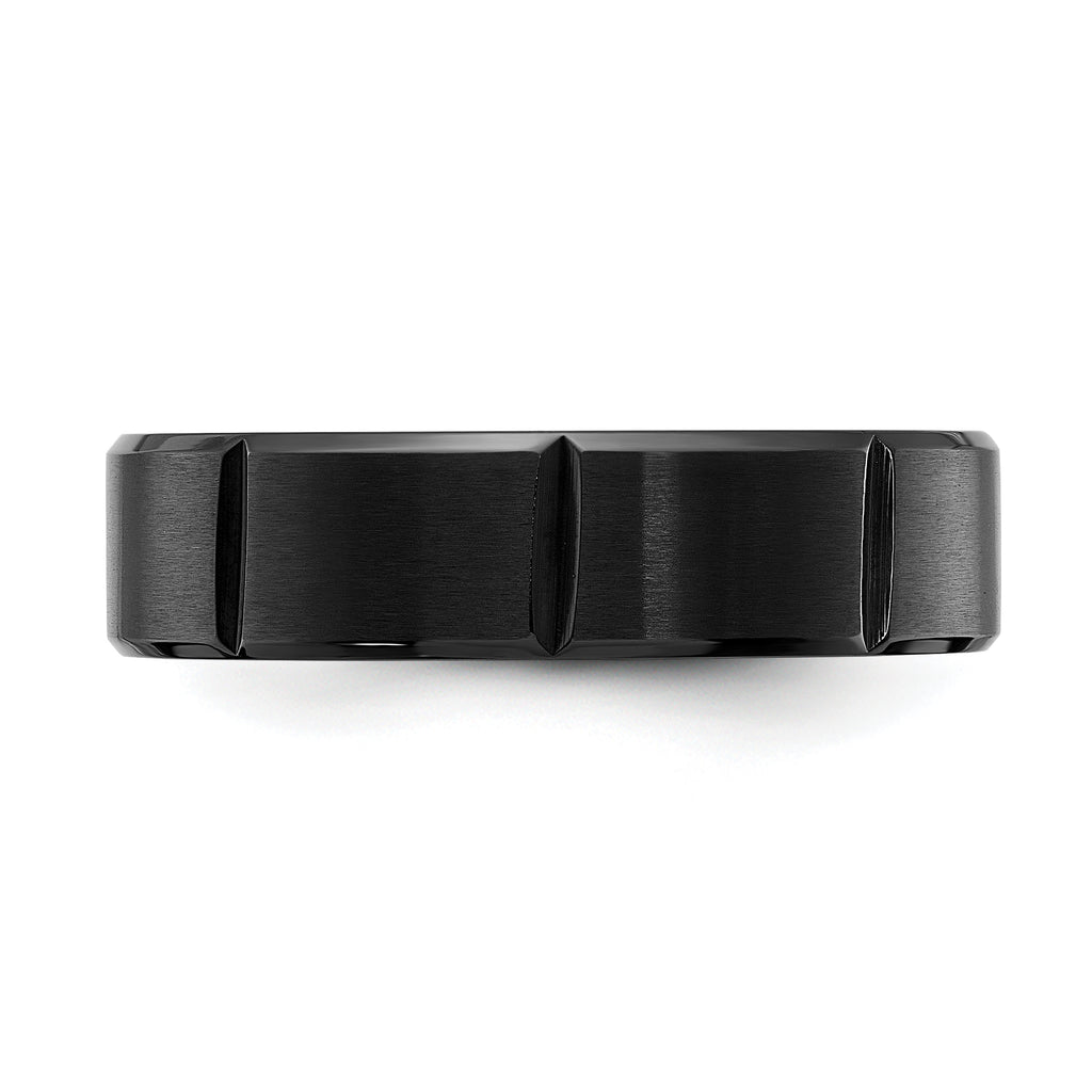 Chisel Stainless Steel Brushed and Polished Black IP-plated Grooved 6mm Band
