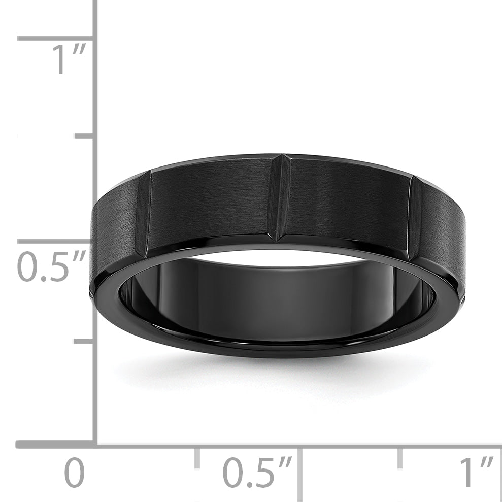 Chisel Stainless Steel Brushed and Polished Black IP-plated Grooved 6mm Band