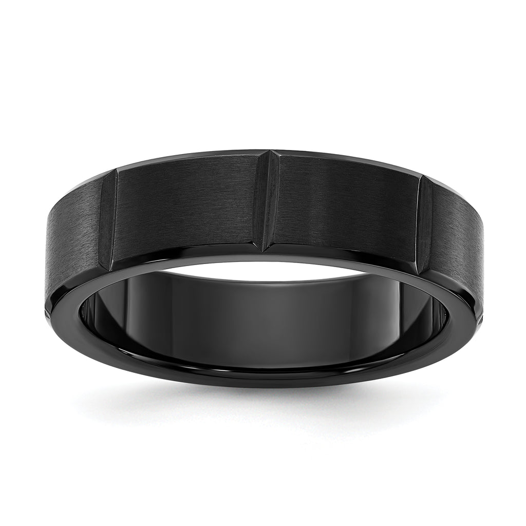 Chisel Stainless Steel Brushed and Polished Black IP-plated Grooved 6mm Band