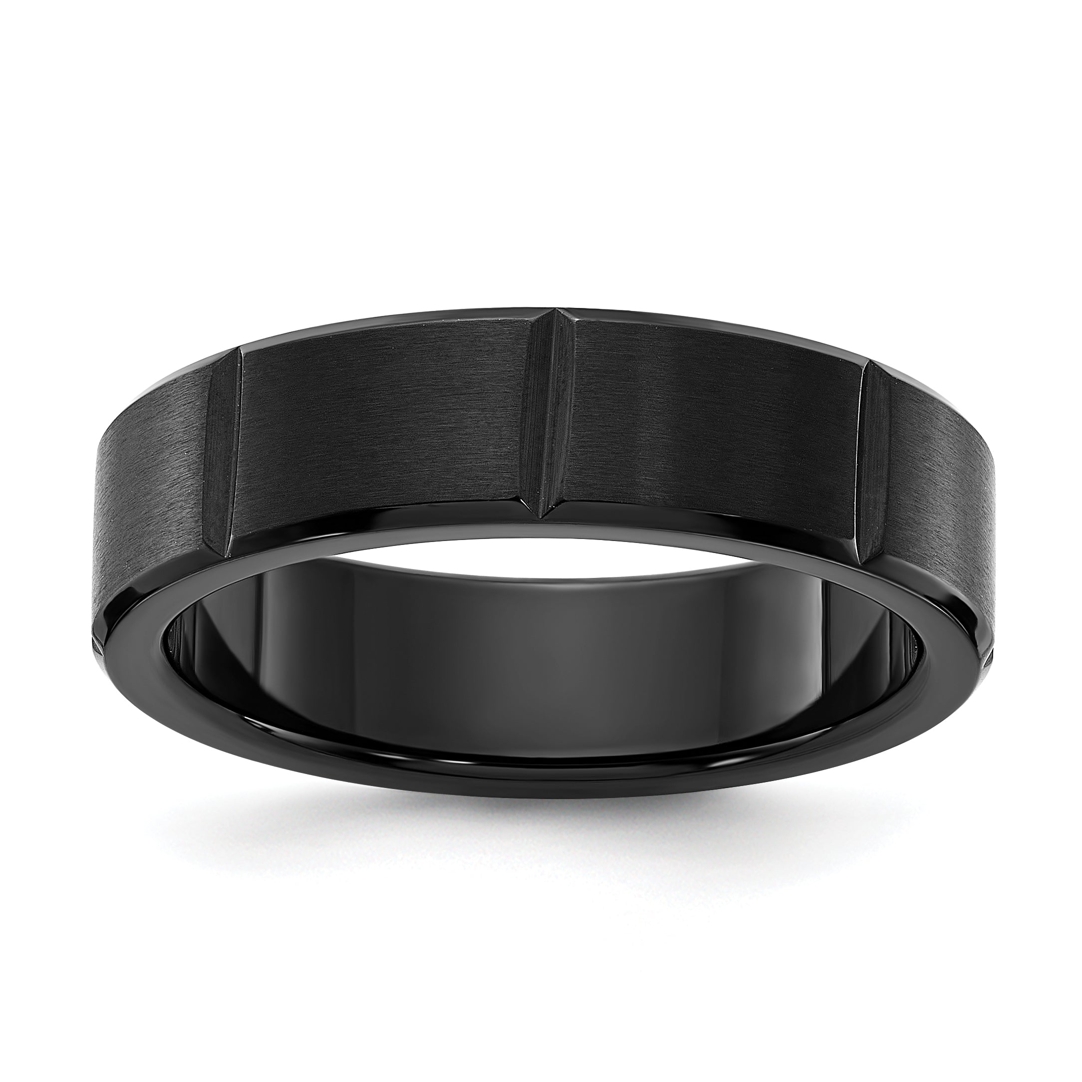 Chisel Stainless Steel Brushed and Polished Black IP-plated Grooved 6mm Band