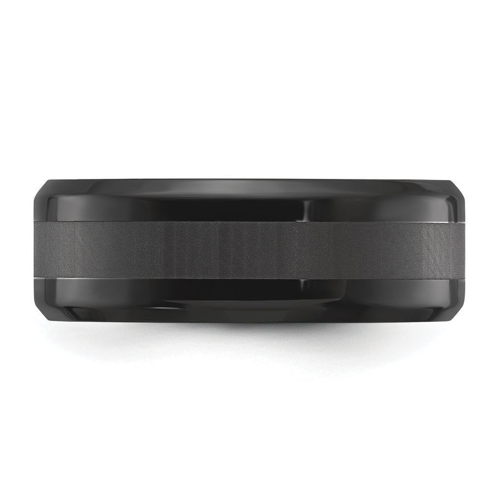 Chisel Stainless Steel Polished Black IP-plated Brushed Center 8mm Band