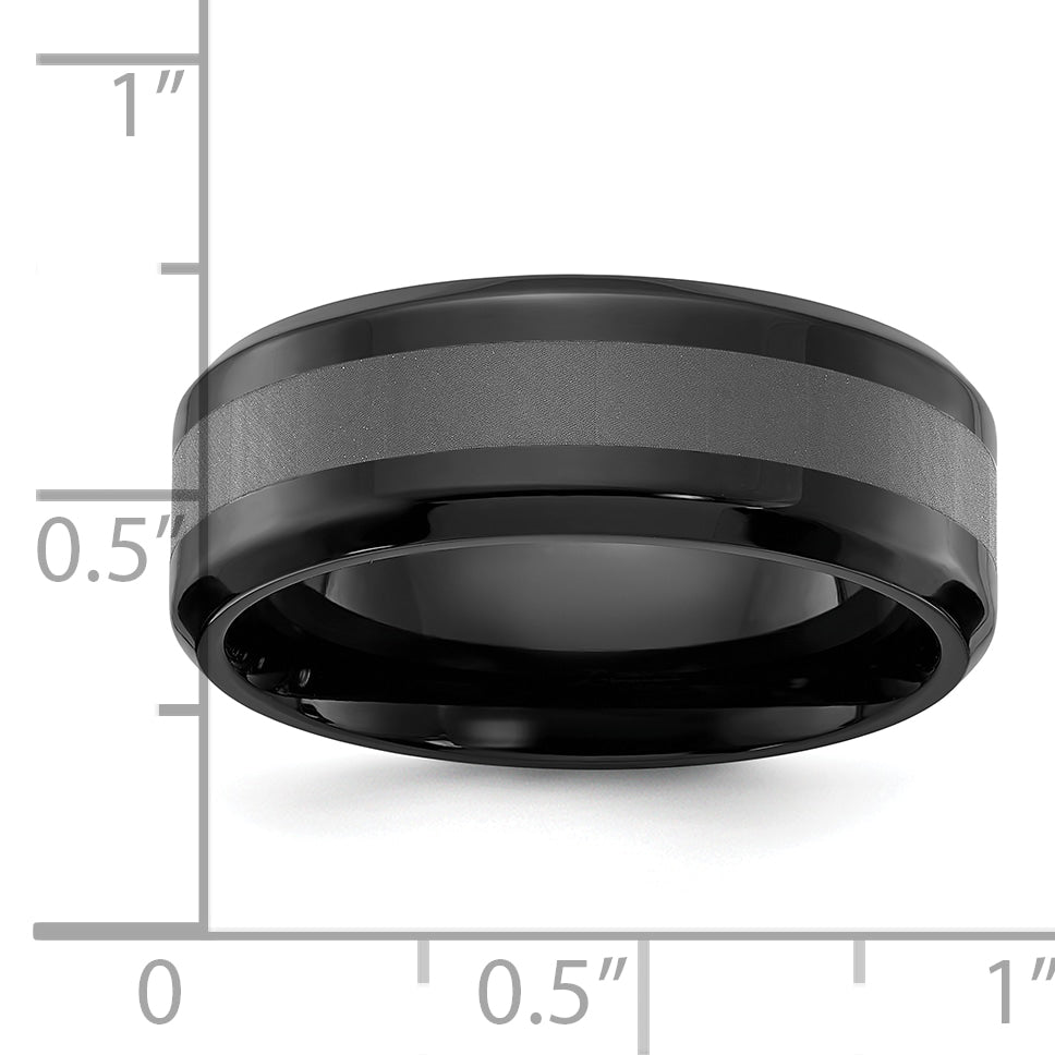 Chisel Stainless Steel Polished Black IP-plated Brushed Center 8mm Band