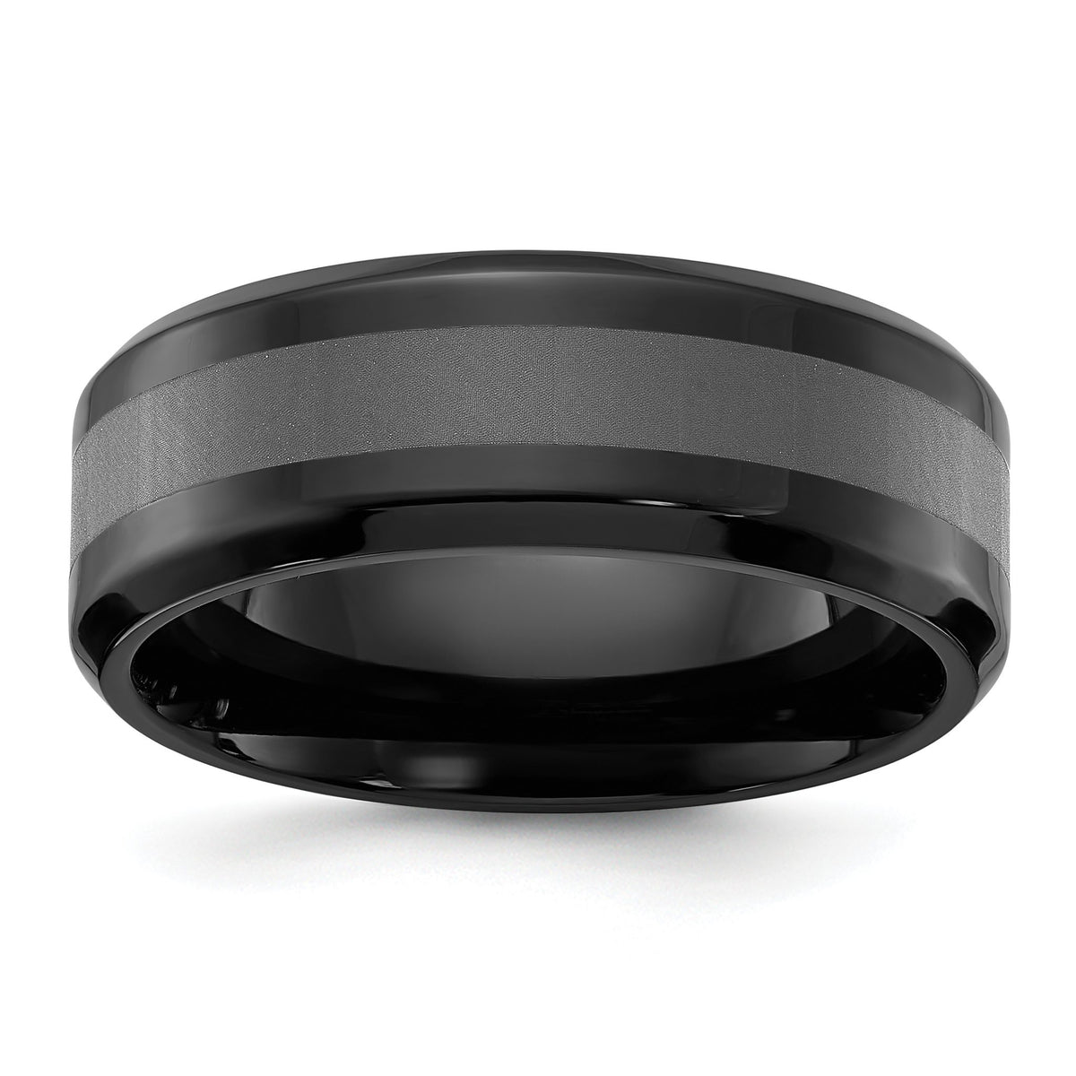 Chisel Two-Tone Wedding Band in Black IP-Plated Stainless Steel with Grooved Edges, 8mm, Size 8–13 - Sophia Jewelers Main image