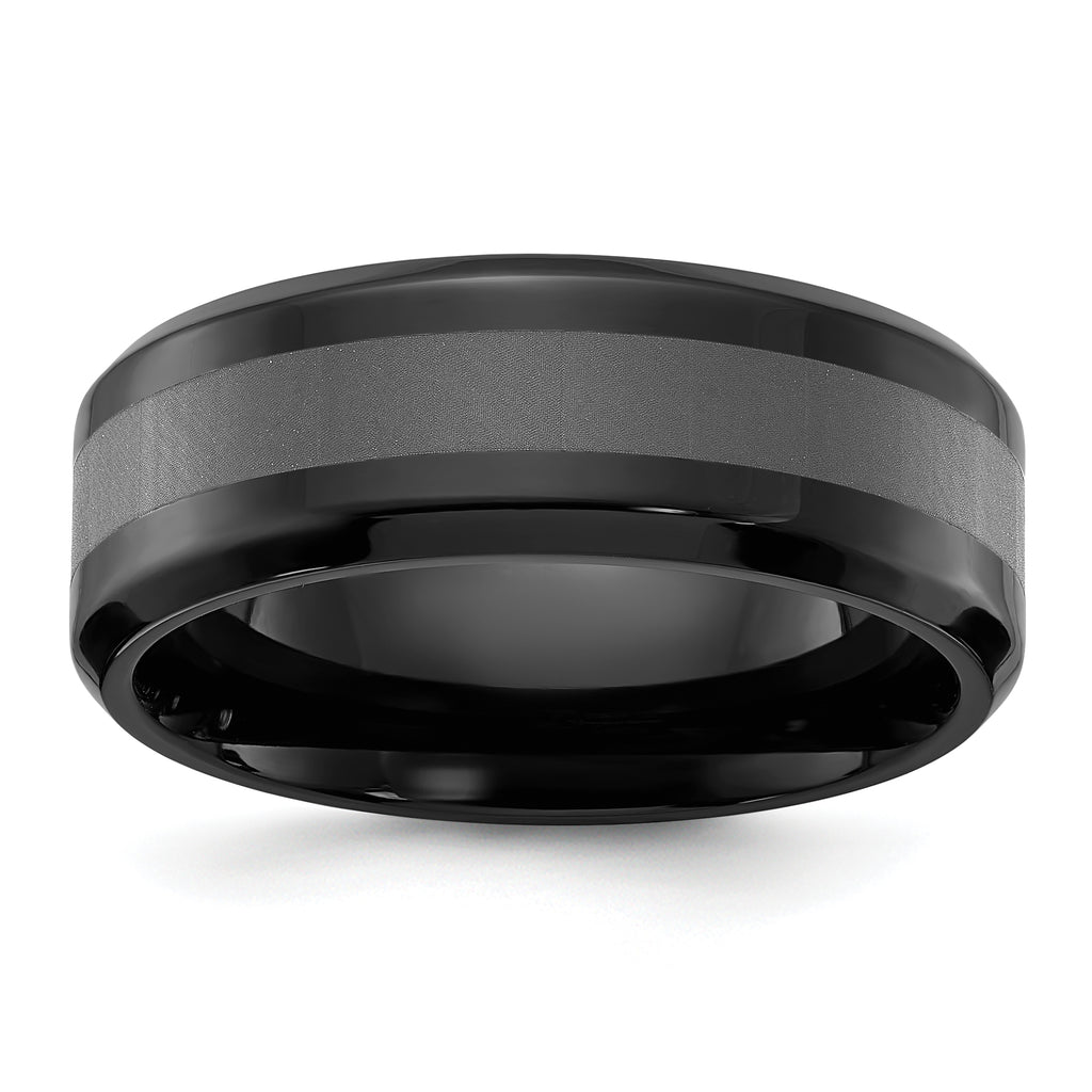 Chisel Stainless Steel Polished Black IP-plated Brushed Center 8mm Band