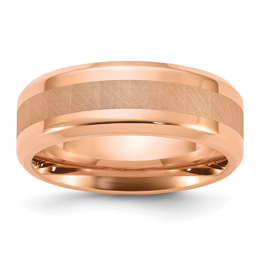 Chisel Stainless Steel Polished Rose IP-plated with Brushed Center 8mm Band