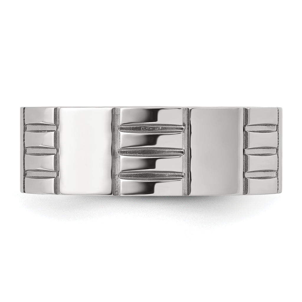 Chisel Stainless Steel Polished and Grooved 8mm Band