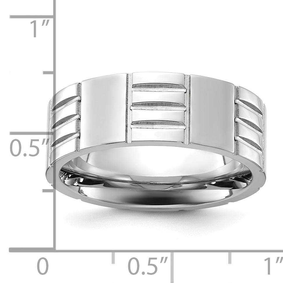 Chisel Stainless Steel Polished and Grooved 8mm Band