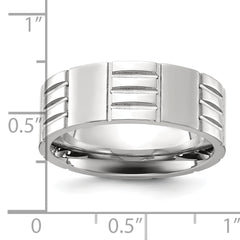 Chisel Stainless Steel Polished and Grooved 8mm Band