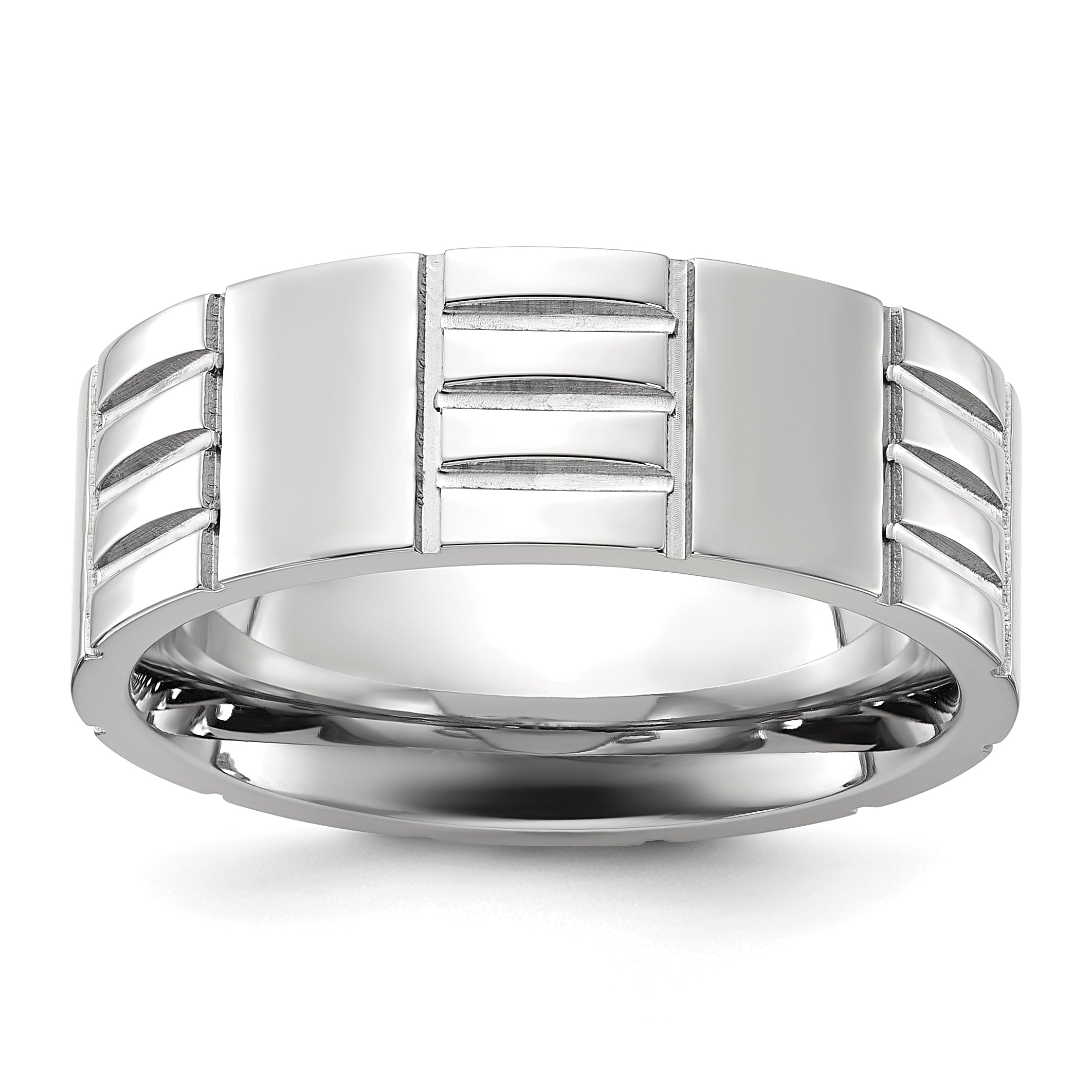 Chisel Stainless Steel Polished and Grooved 8mm Band Main image