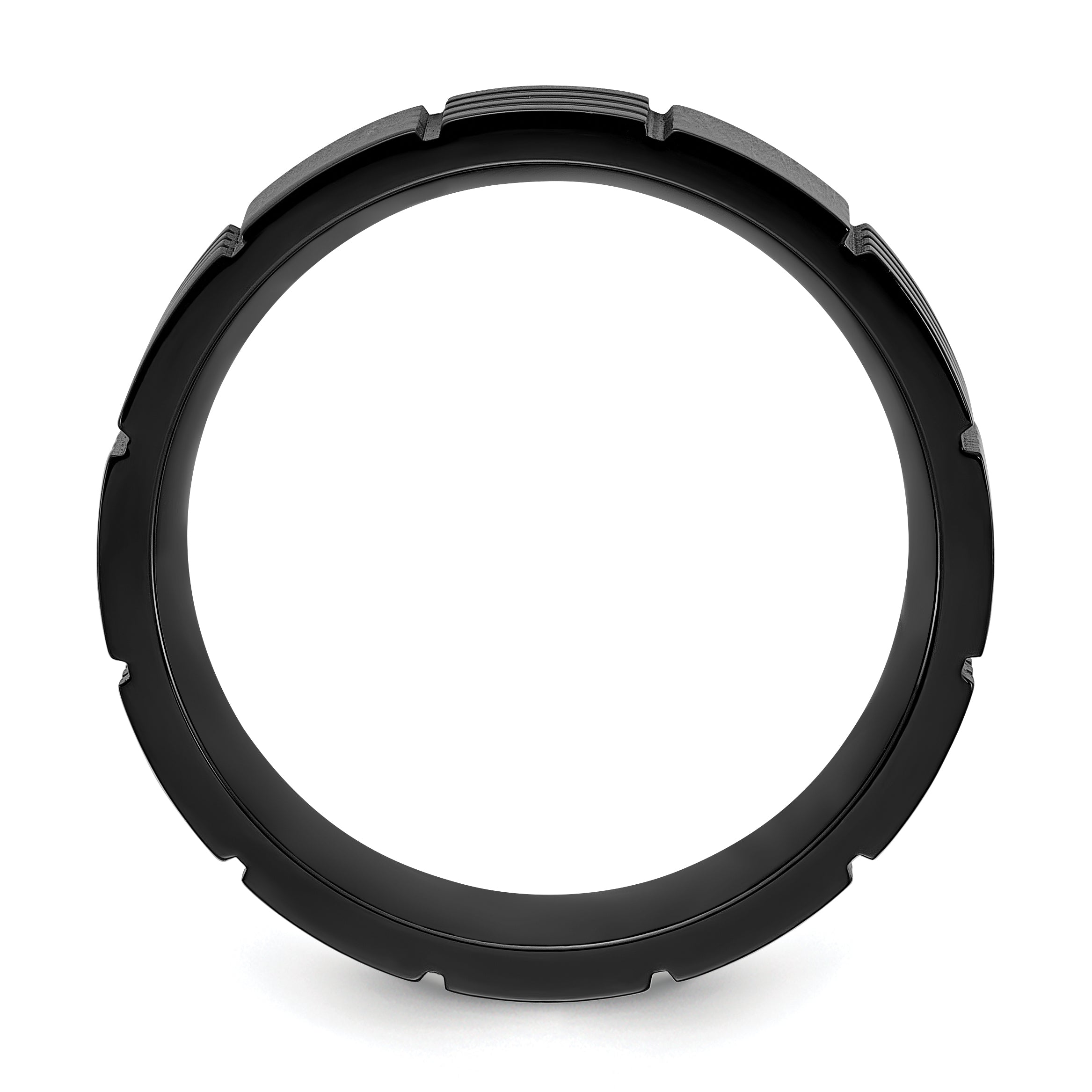 Chisel Stainless Steel Polished Black IP-plated Grooved 8mm Band