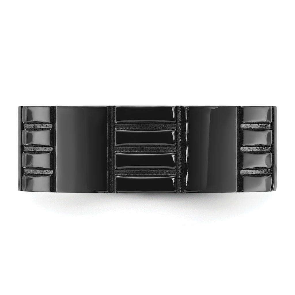 Chisel Stainless Steel Polished Black IP-plated Grooved 8mm Band