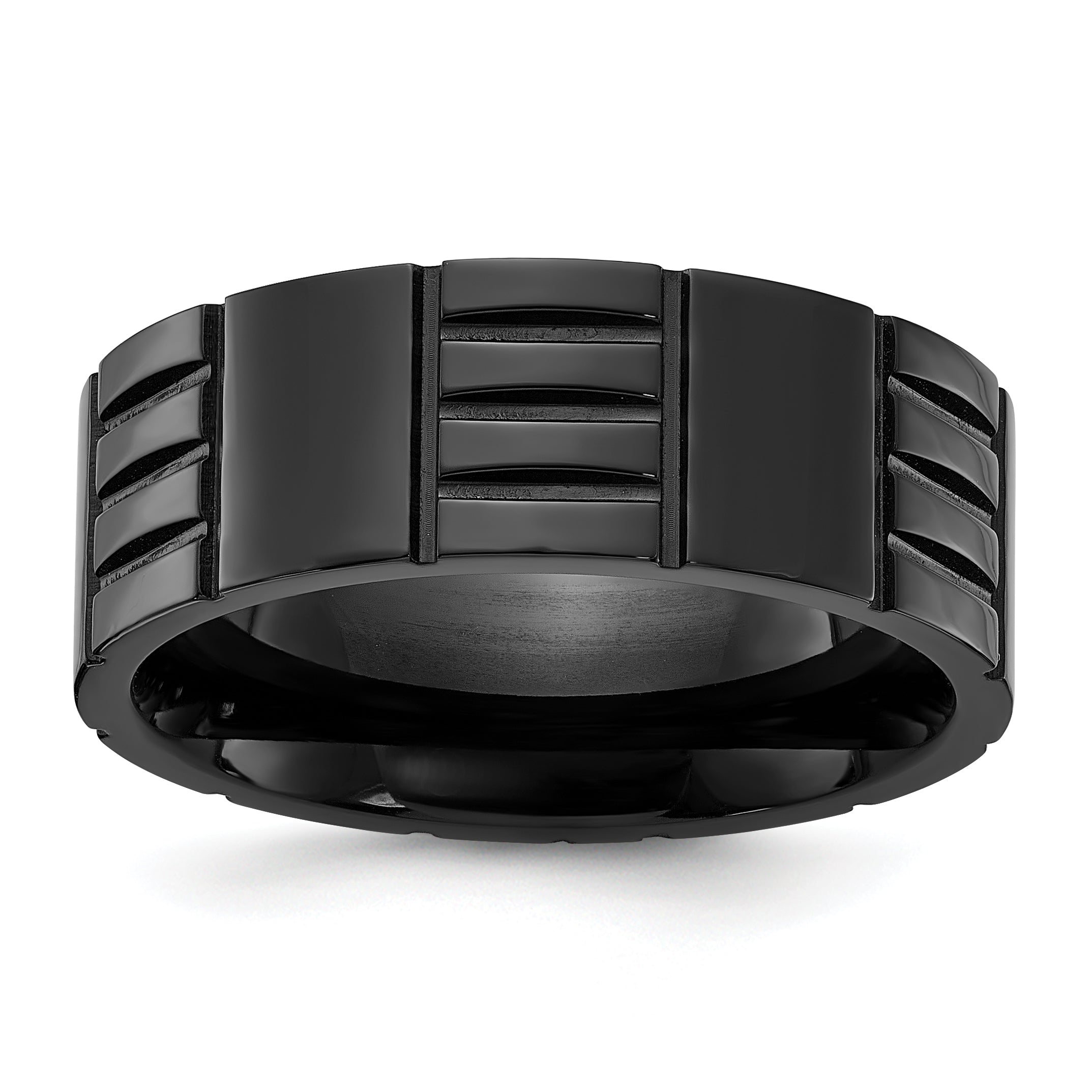 Chisel Stainless Steel Polished Black IP-plated Grooved 8mm Band Main image