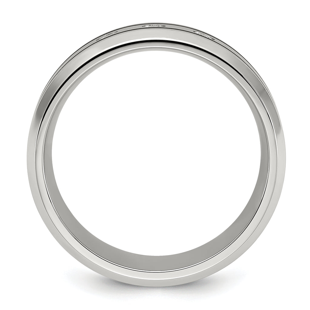 Chisel Stainless Steel Brushed and Polished Enameled with CZ 8mm Band