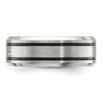 Chisel Stainless Steel Brushed and Polished Enameled with CZ 8mm Band