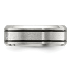 Chisel Stainless Steel Brushed and Polished Enameled with CZ 8mm Band