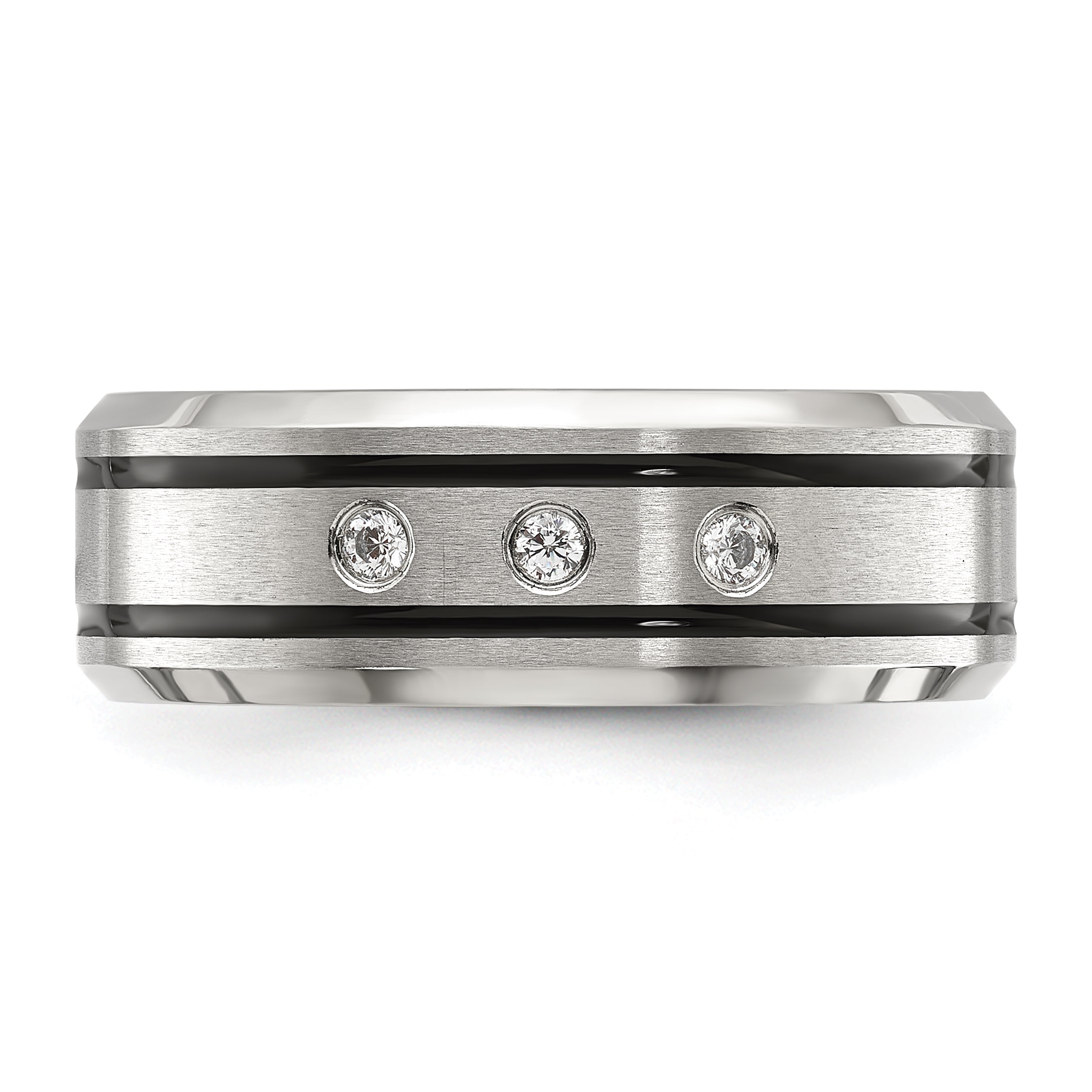 Chisel Stainless Steel Brushed and Polished Enameled with CZ 8mm Band