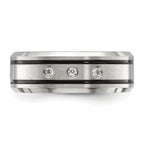 Chisel Stainless Steel Brushed and Polished Enameled with CZ 8mm Band