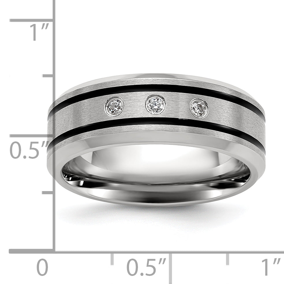 Chisel Stainless Steel Brushed and Polished Enameled with CZ 8mm Band