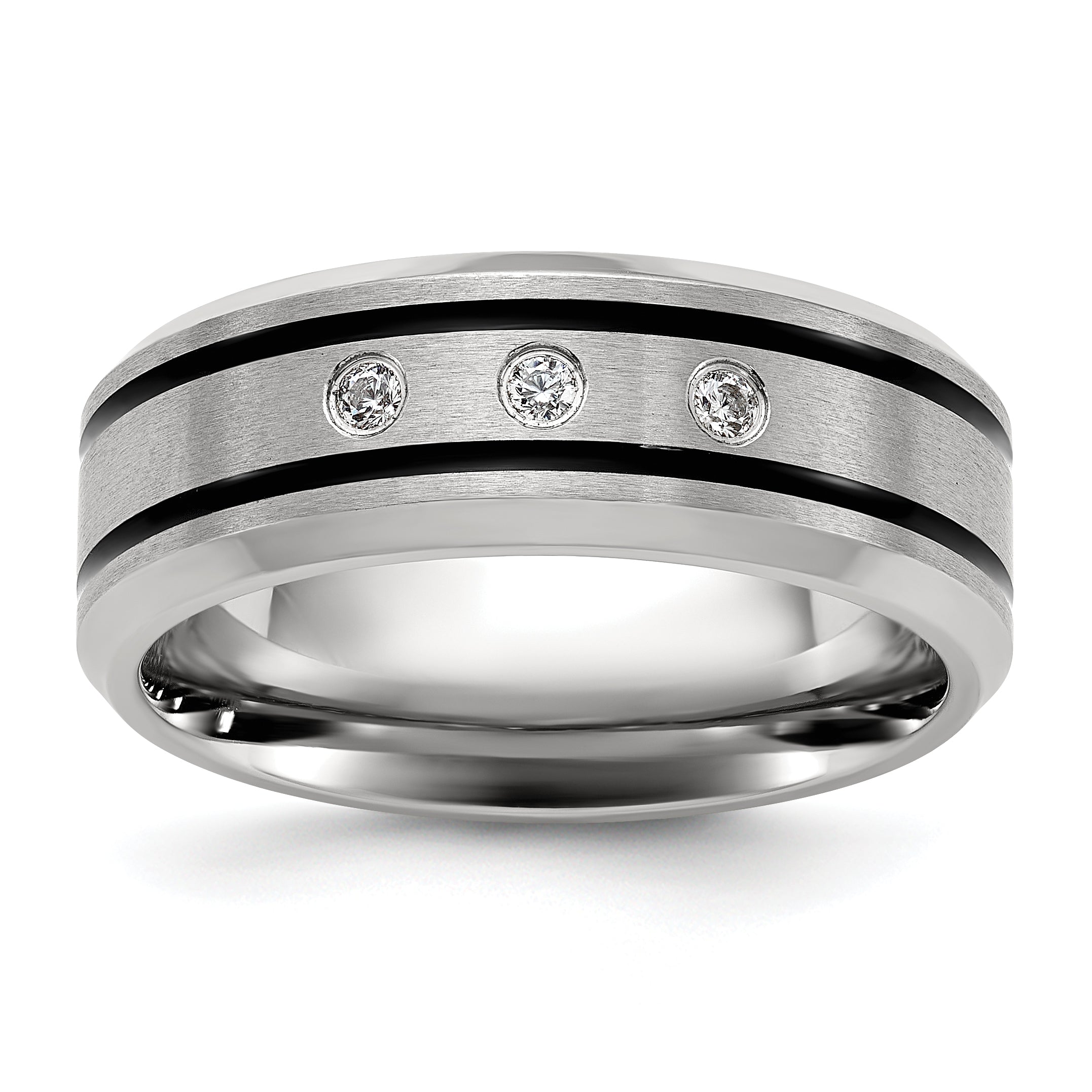 Chisel Stainless Steel Brushed and Polished Enameled with CZ 8mm Band Main image