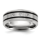 Chisel Stainless Steel Brushed and Polished Enameled with CZ 8mm Band