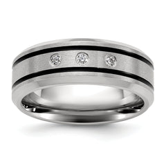 Chisel Stainless Steel Brushed and Polished Enameled with CZ 8mm Band