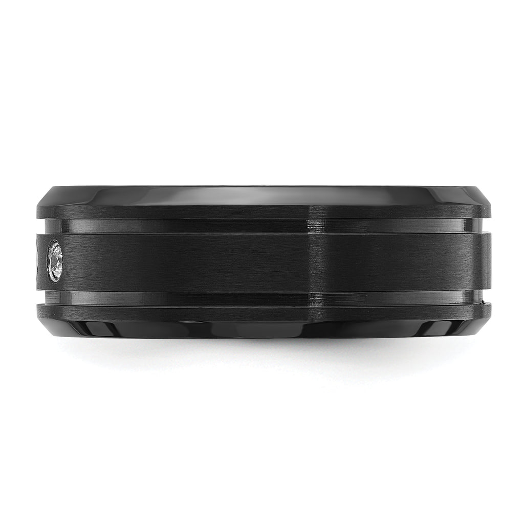 Chisel Stainless Steel Brushed and Polished Black IP-plated with CZ 8mm Band