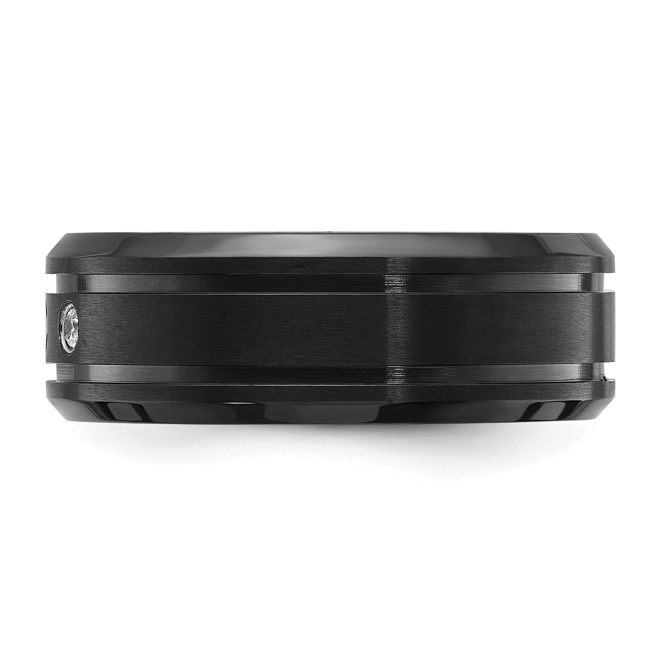 Chisel Stainless Steel Brushed and Polished Black IP-plated with CZ 8mm Band