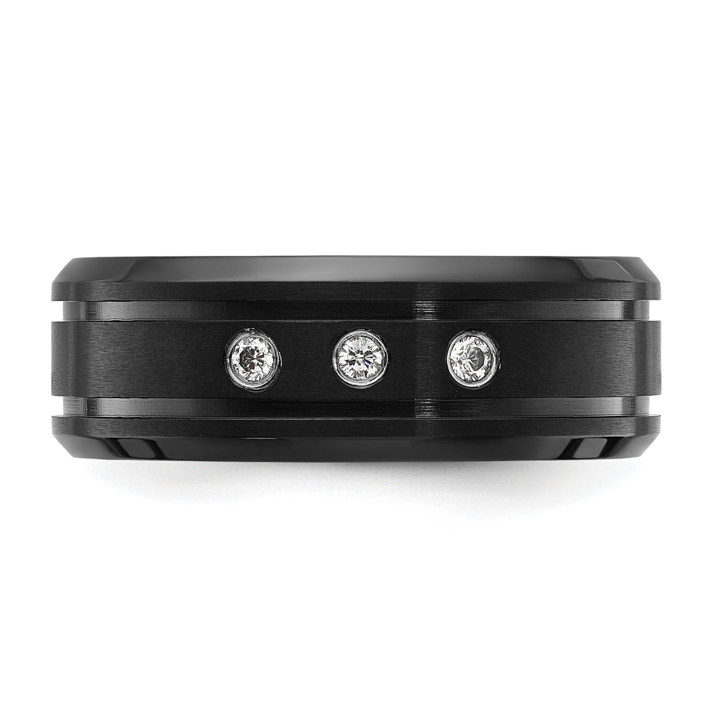 Chisel Stainless Steel Brushed and Polished Black IP-plated with CZ 8mm Band