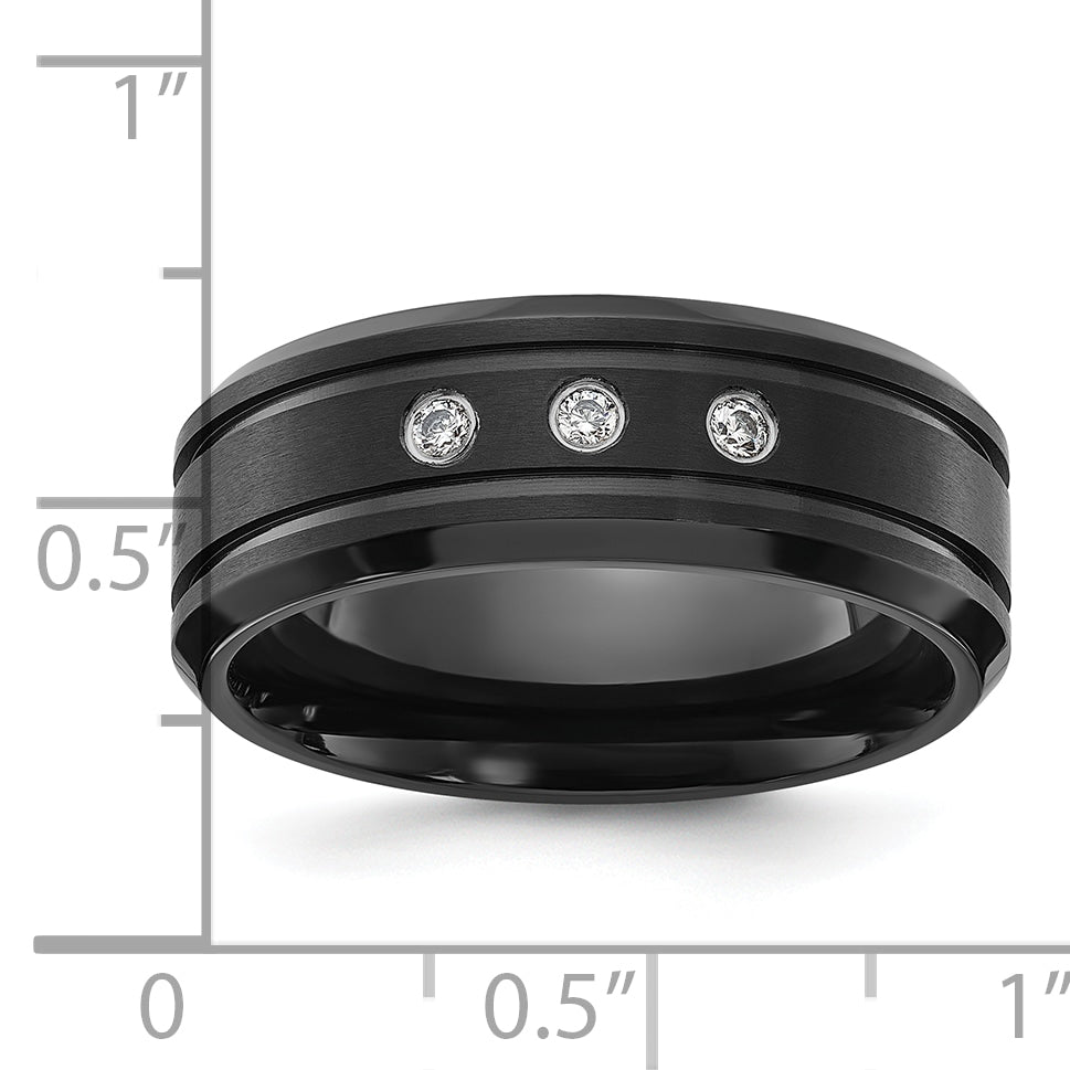 Chisel Stainless Steel Brushed and Polished Black IP-plated with CZ 8mm Band