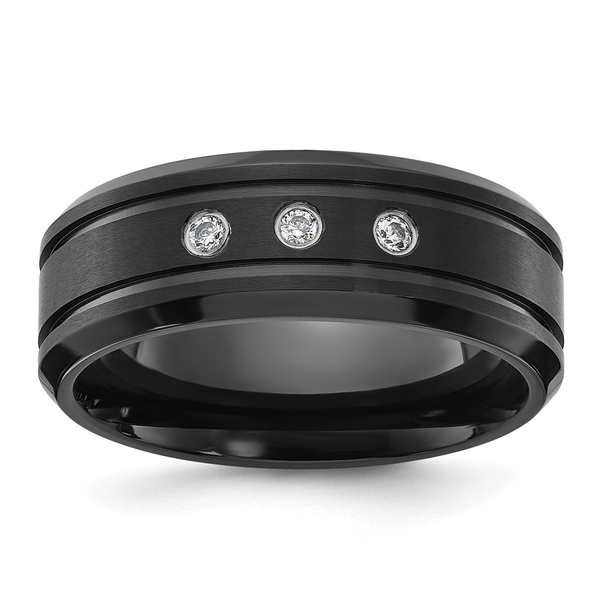 Chisel Black IP Cubic Zirconia Band in Stainless Steel, 8mm, Size 8–13 - Sophia Jewelers Main image