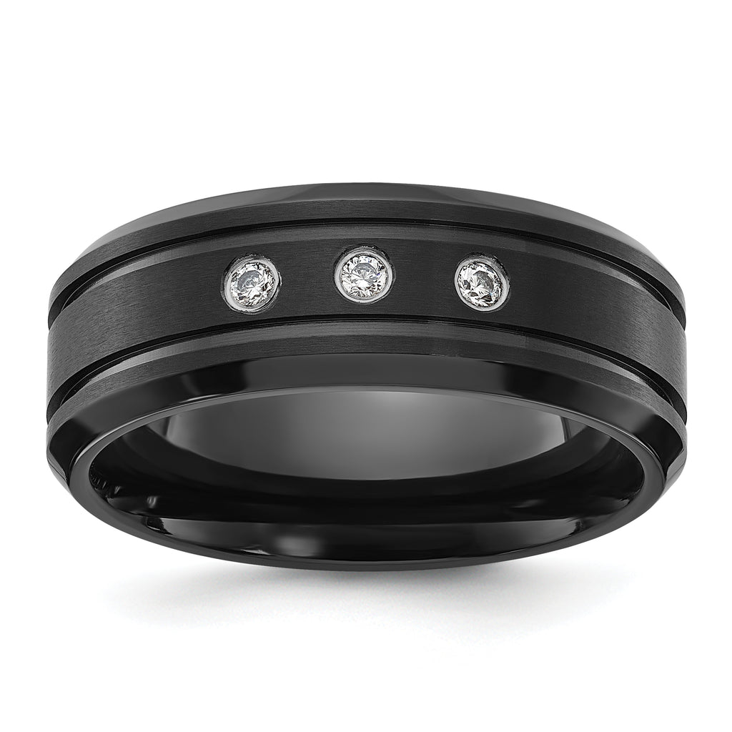 Chisel Stainless Steel Brushed and Polished Black IP-plated with CZ 8mm Band
