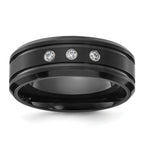 Chisel Stainless Steel Brushed and Polished Black IP-plated with CZ 8mm Band
